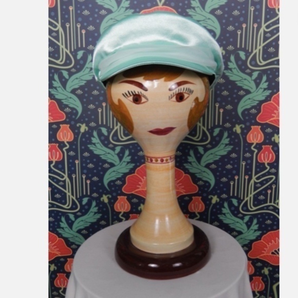 Eugenia Kim Marina Pastel Aqua Blue Satin Greek Sailor Cap Hat Nwt